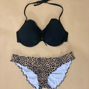 Black/Leopard two piece bikini swimsuit